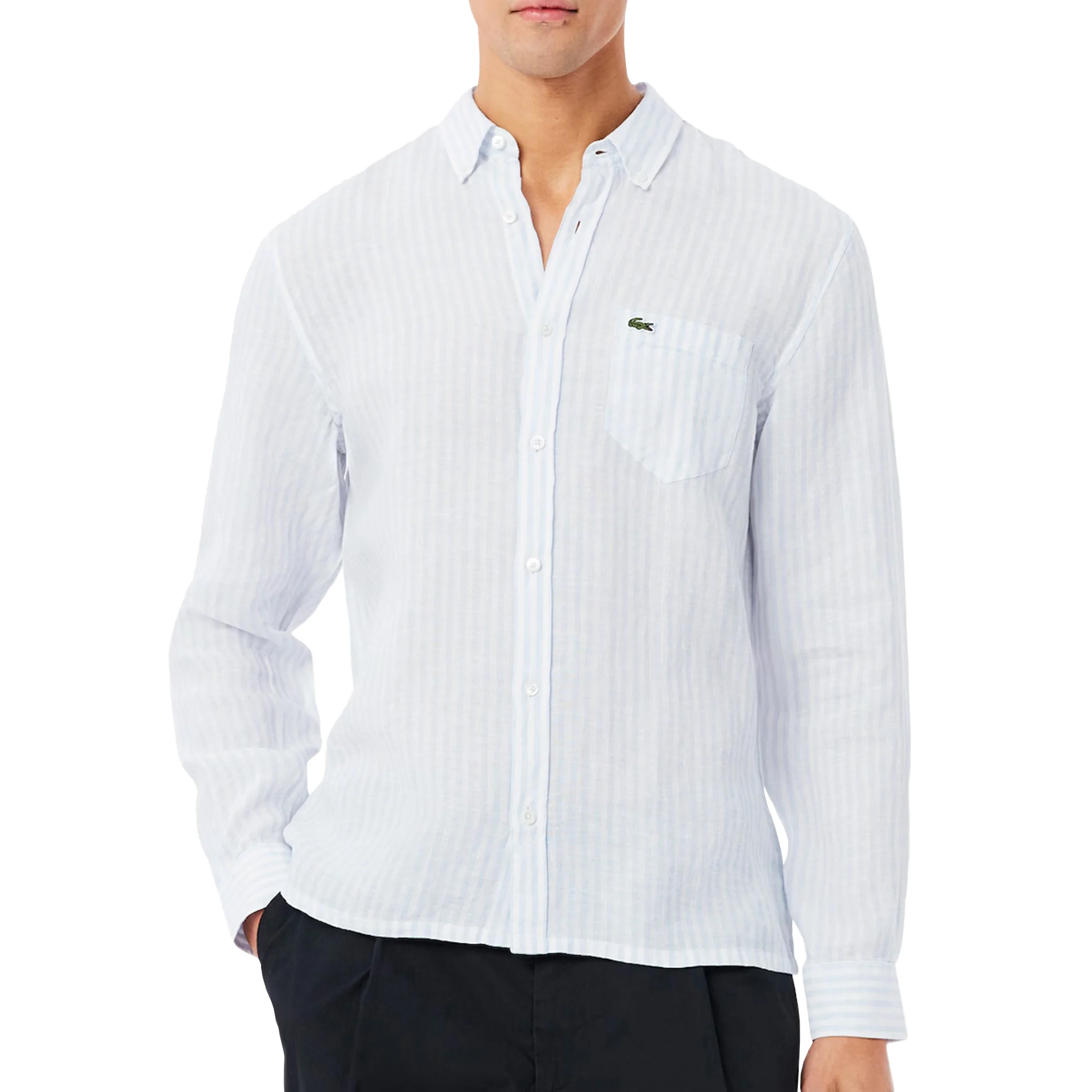 Lacoste Regular Fit Striped Linen Shirt - Image 3